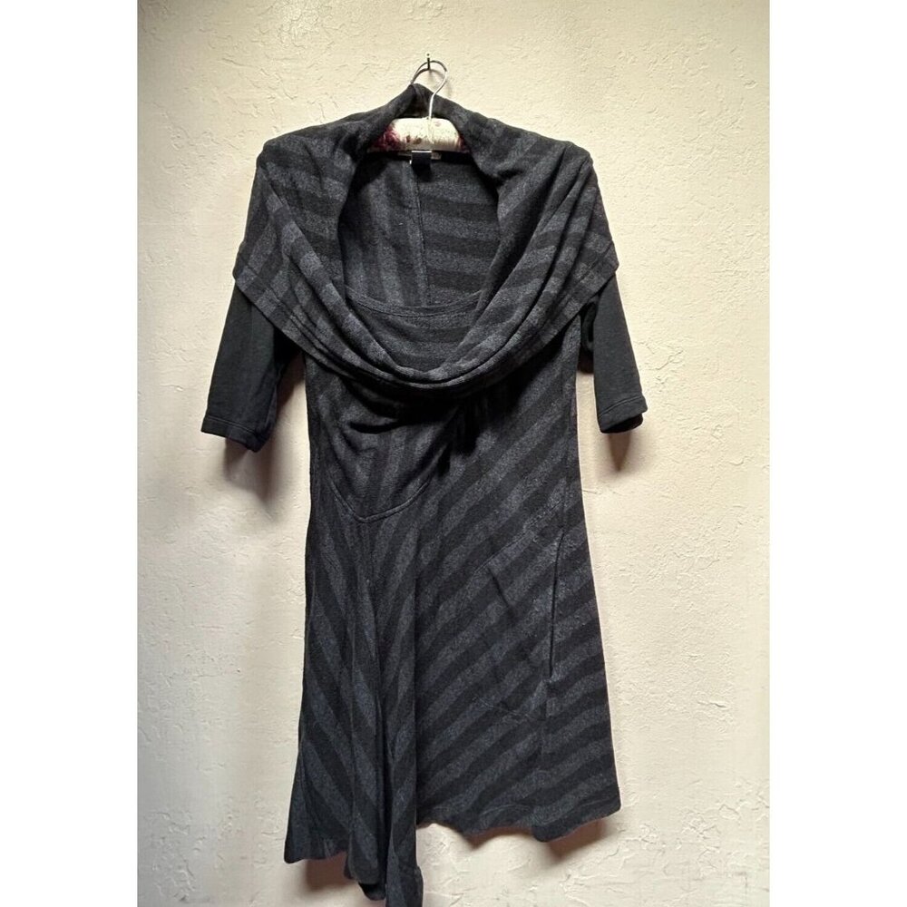 Prairie Underground Womens Organic Cotton Striped Cowl Neck Dress Small Black